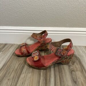 L'Artiste Spring Step Wedge Sandals Tanaquil EU 39 US 8 Colorful Artsy Resort